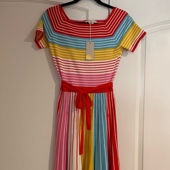 Boden Dresses & Skirts - Boden Bright Multi-Stripe Midi Dress with Red Tie